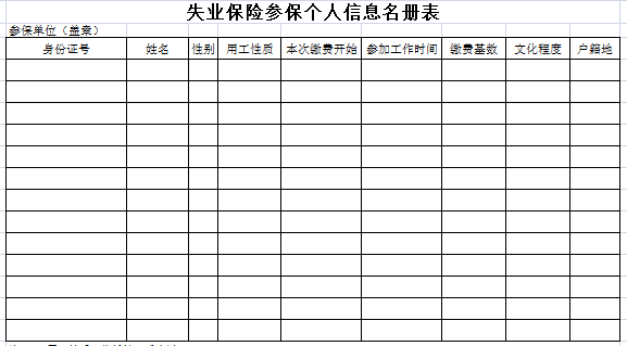 赣州失业保险个人参保信息名册表