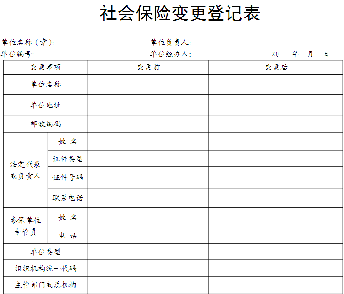 社会保险变更登记表（表一）