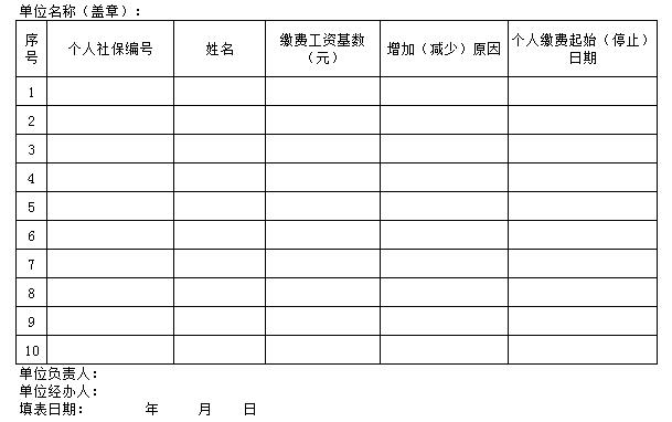 社保减员申报表