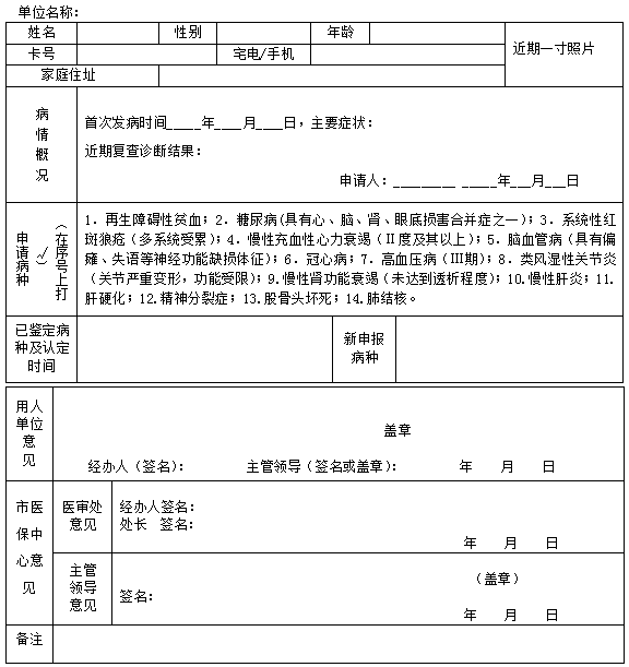 医保慢性病申请表