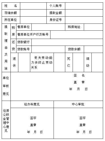 申请办理公积金表格
