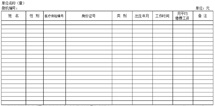 企业职工医疗保险个人缴费工资表