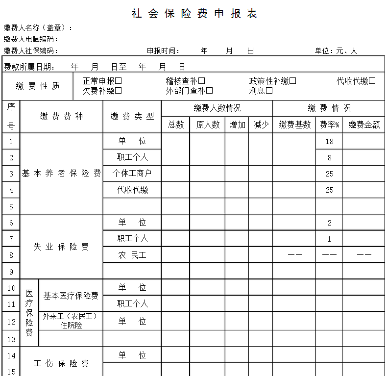 社会保险费申报表