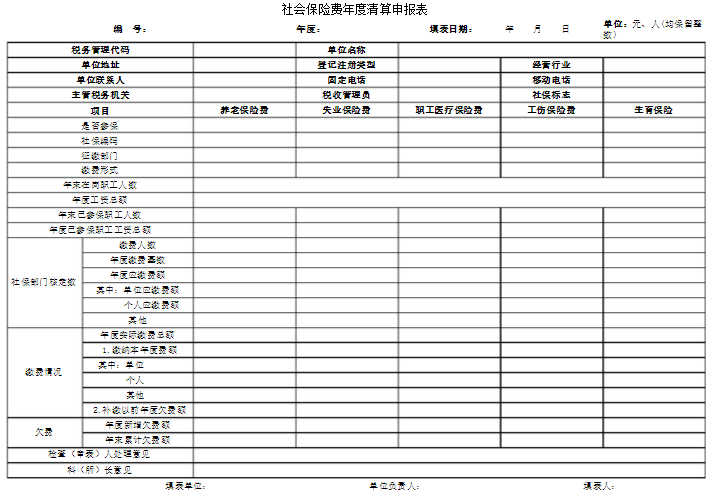 社保年度清算申报表