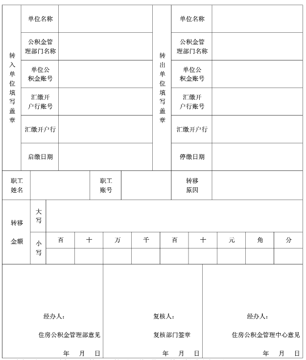 住房公积金转移申请表
