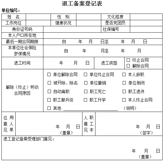 退工备案登记表