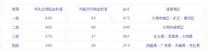 大同市失业保险医疗补助金标准表