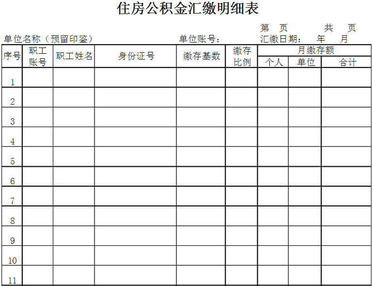 住房公积金汇缴明细表（1）