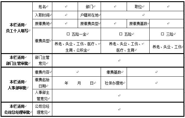 员工社保办理申请表