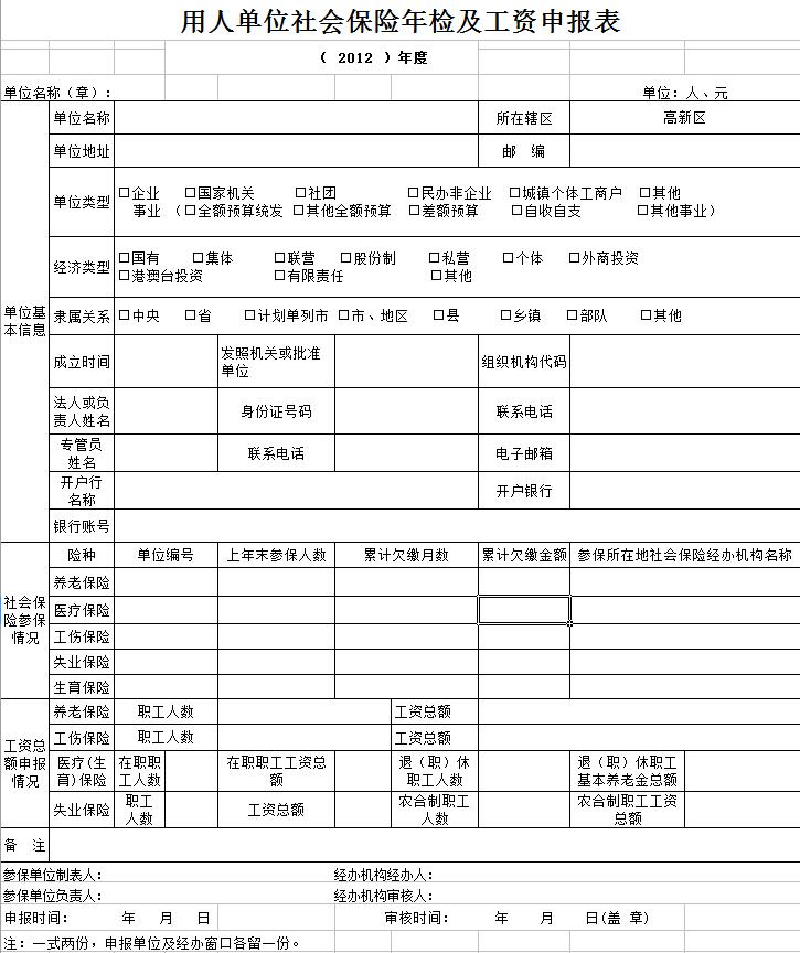 社保年检工资表