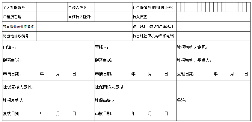 社保转入申请表