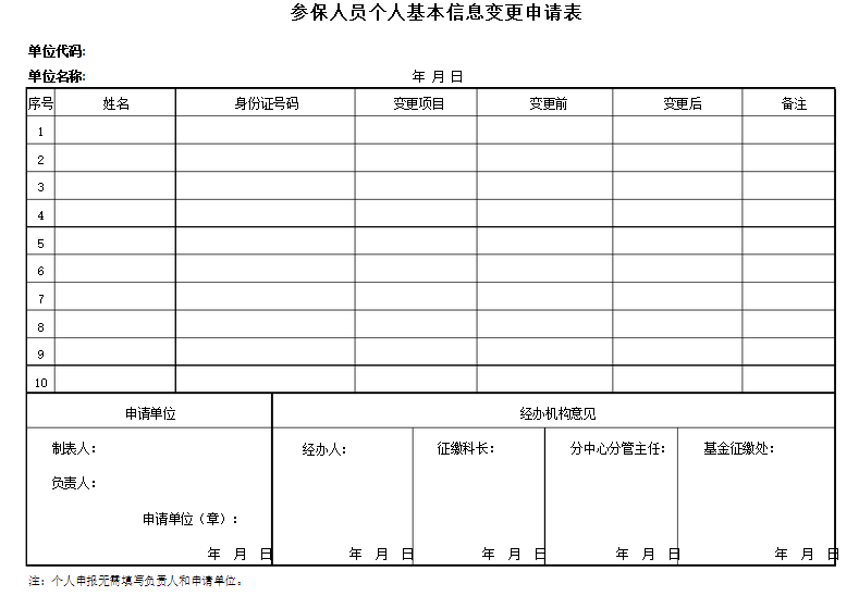 社保姓名变更申请表