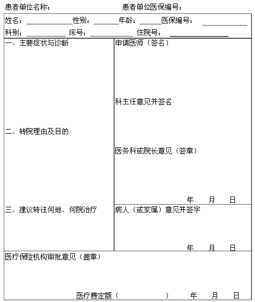 医疗保险转诊审批表