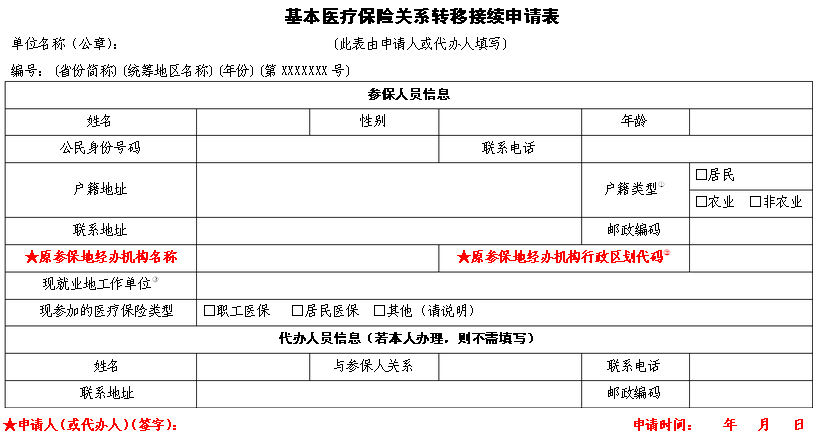 医保关系转移申请表