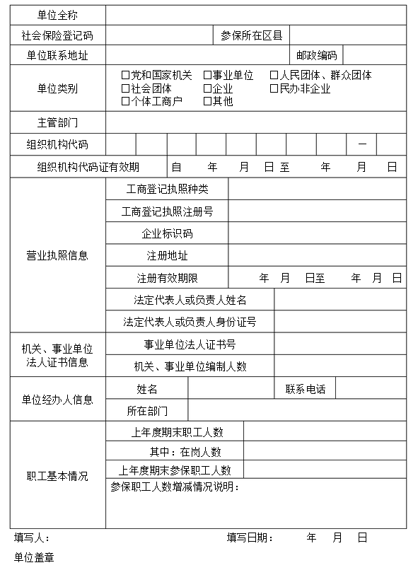 社会保险年检登记表