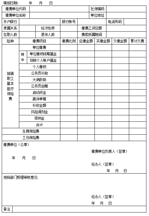 医疗保险费申报表