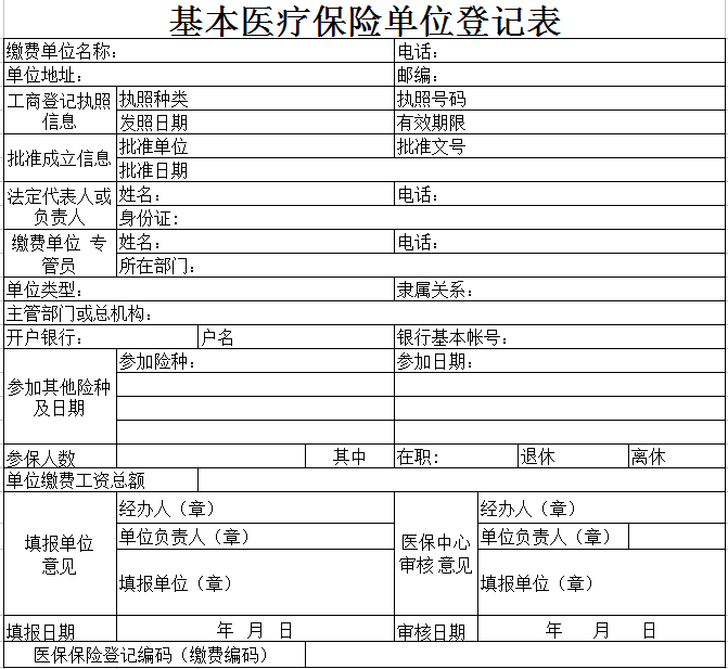 医疗保险单位登记表