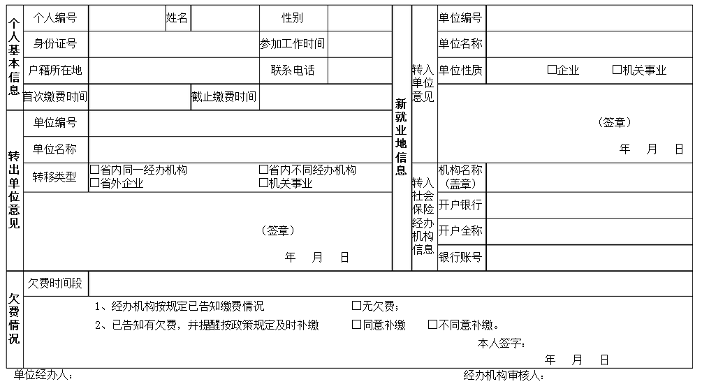 社保转移申请表