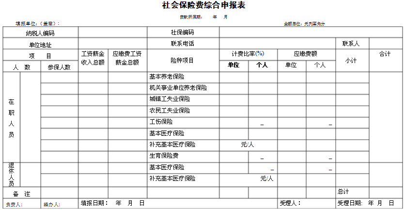 社会保险费综合申请表