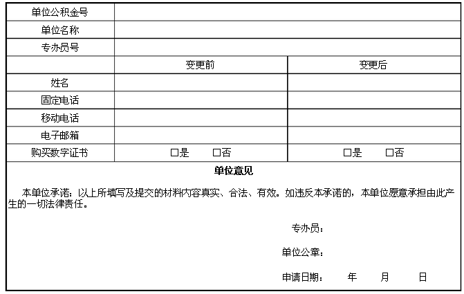 住房公积金专办员变更申请表