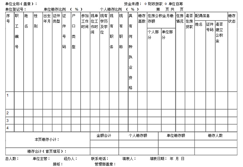 住房公积金汇缴年月表