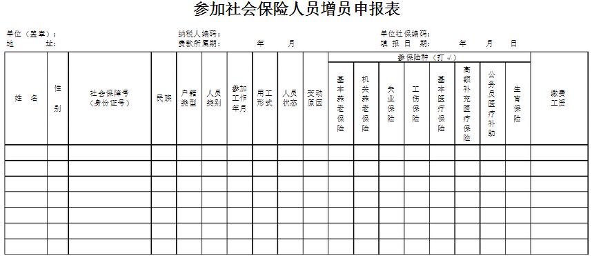 社保增员表 
