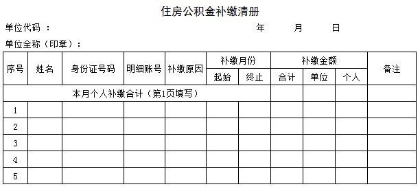 住房公积金补交清册表