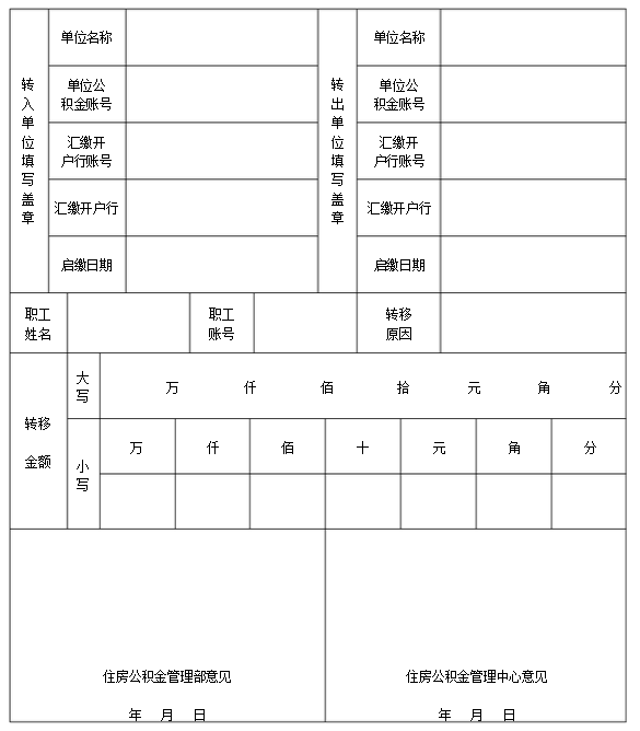 住房公积金转移申请表