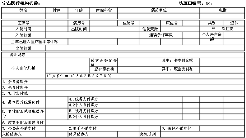 医疗保险支付结算表