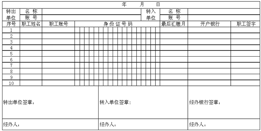 住房公积金账户转移申请表