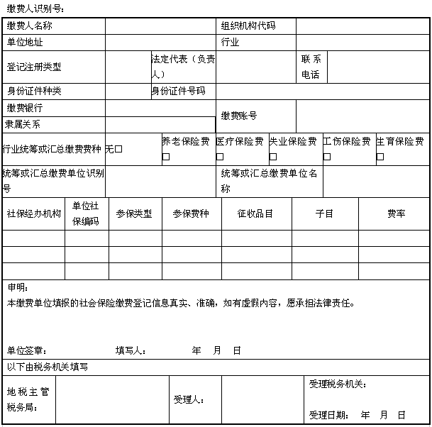 税务社保缴费登记表
