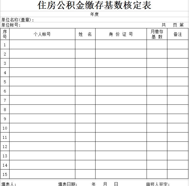 住房公积金缴存基数核定表