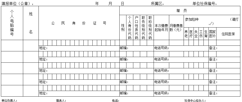 社保人员增员表格