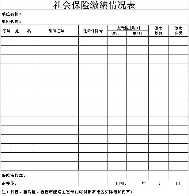 社保缴纳情况表