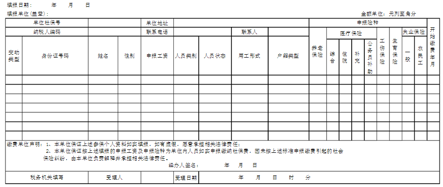 社保新增人员登记表