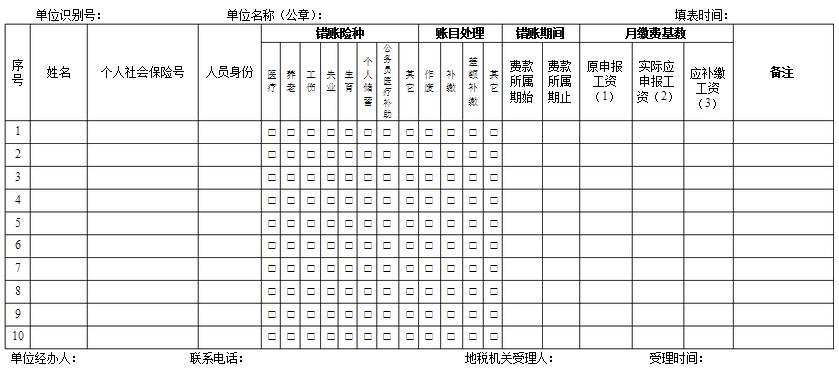 社会保险费账目作废申报表