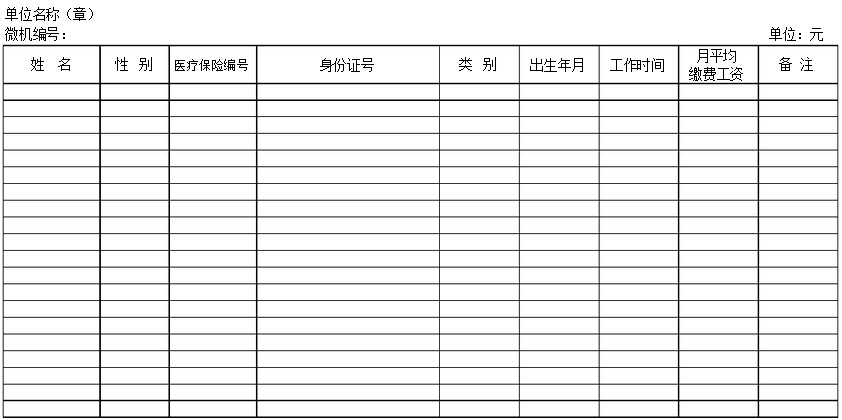 医保个人缴费工资表格式