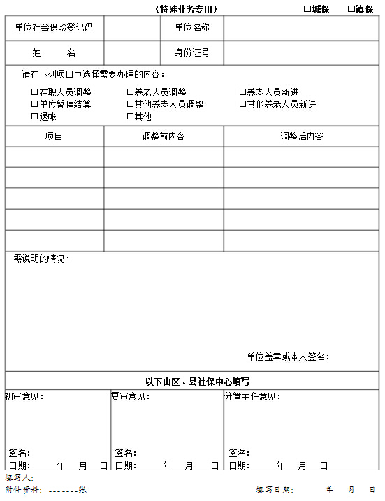 社会保险特殊业务专用申报表