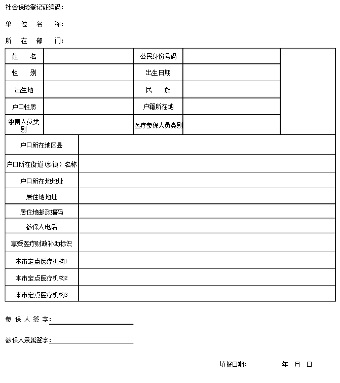 医疗保险个人信息登记表