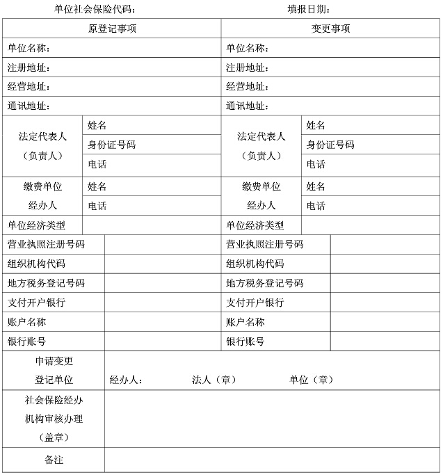 社会保险变更登记申请表