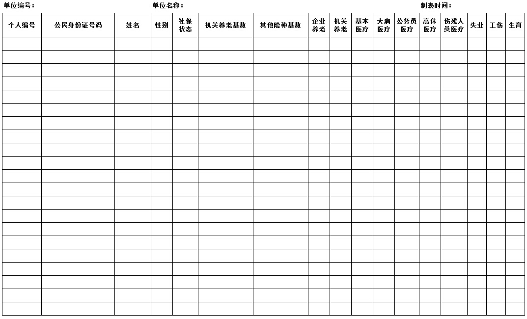 社保缴费基数申报花名册