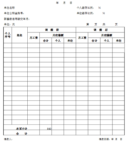 住房公积金基数申报表