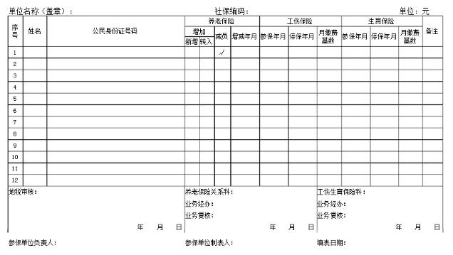 社保增减员申报表