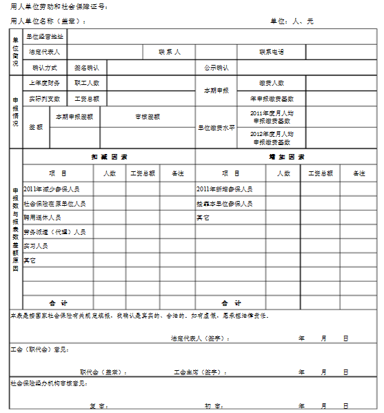 社保基数申请表