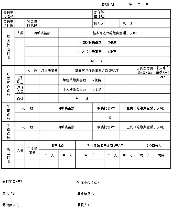 社保缴费基数核定表
