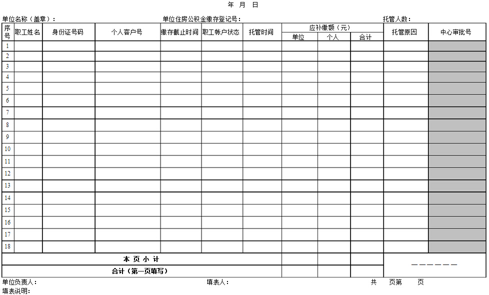 个人住房公积金账户托管申请表