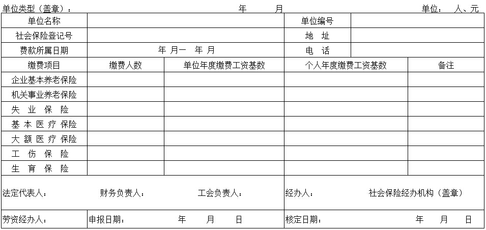 社保缴费险种核定表