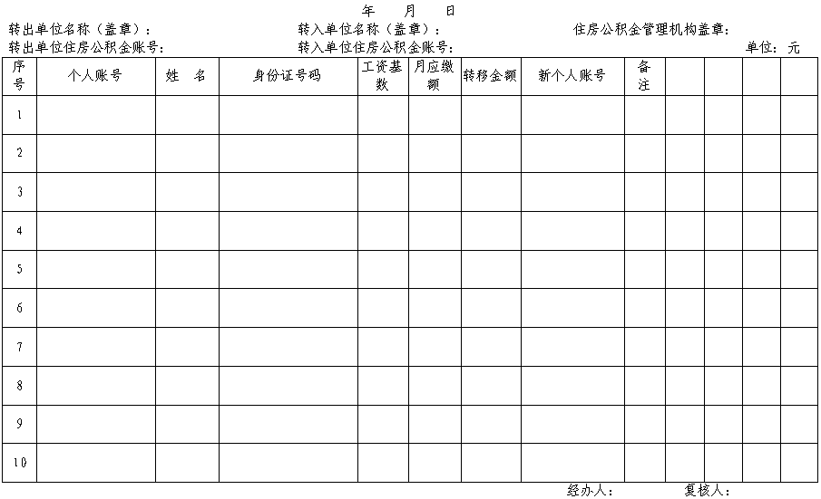 住房公积金转移表格