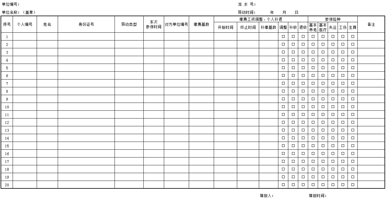 在职职工社保异动表