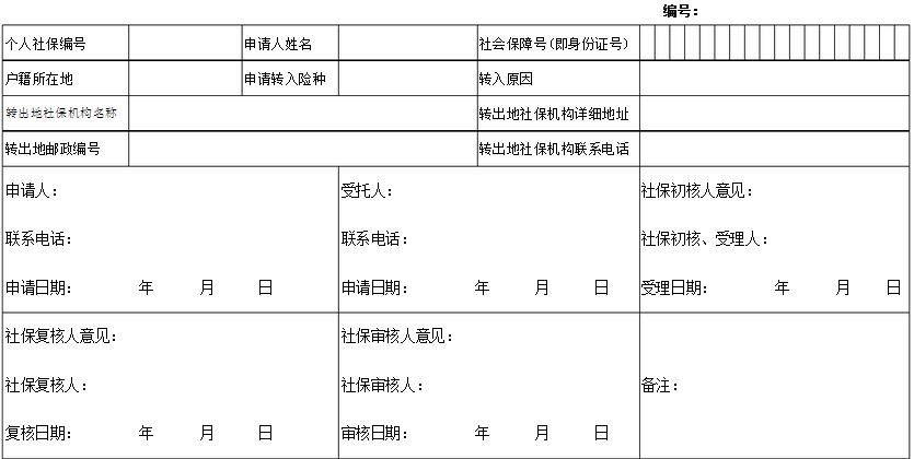 社保转入申请表